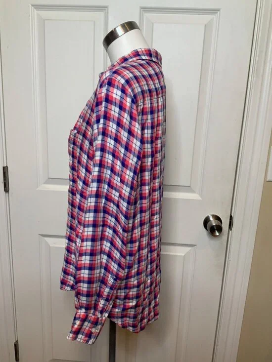 Frank & Eileen Pink Blue White Flannel Plaid Eileen Button-Up Shirt, Size S - Picture 4 of 11